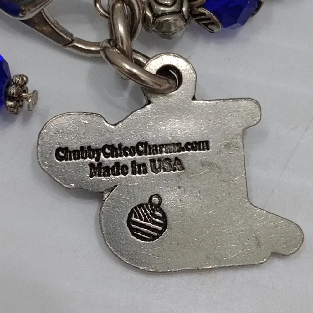 Chubby Chico's Charms Blue Beaded Charm B Bracelet‎ Silver Tone made USA